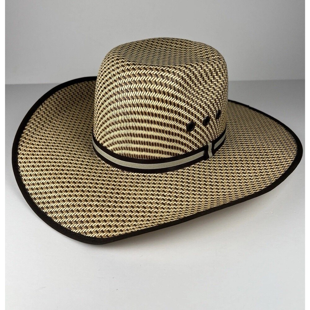 Cavender's Straw Cowboy Hat Sz S 6 7/8 Brown 3-Tone 4" Brim Bound Edge Band